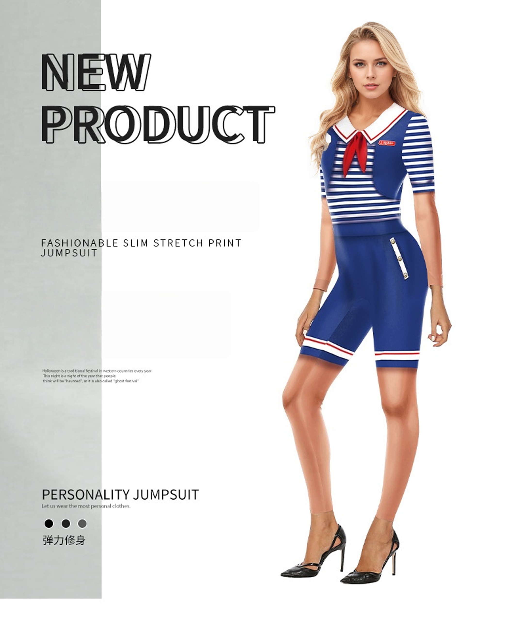 3D Printed Navy Style Cosplay Jumpsuit - Sailor Uniform Halloween Fancy Costume